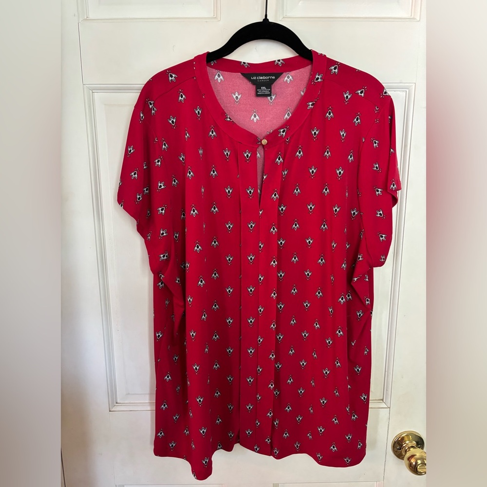 Liz Claiborne Red Geometric Blouse, like new